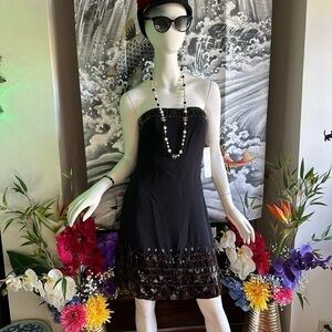 Authentic BADGLEY MISCHKA NWT BLACK LEATHER TRIM COCKTAIL SHEATH DRESS SIZE 0